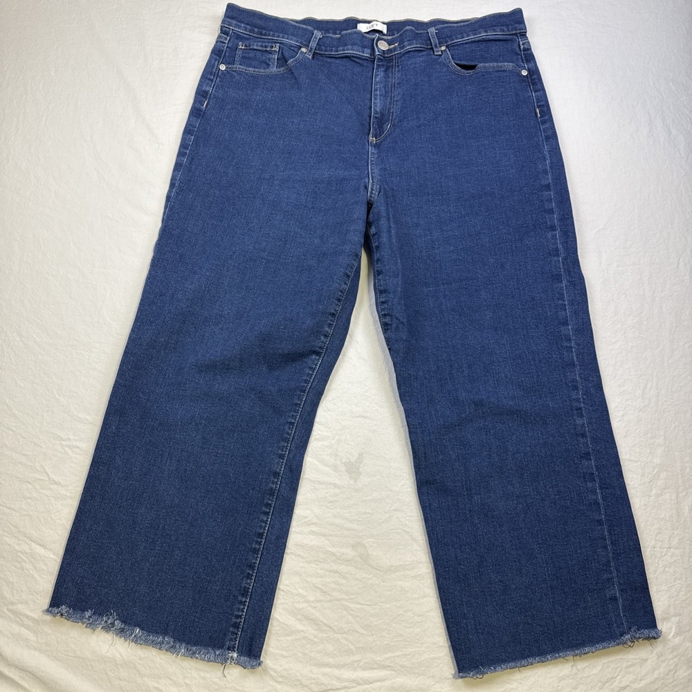 LOFT JEANS Women's 18 Straight Washed Blue RAW HEM wide leg